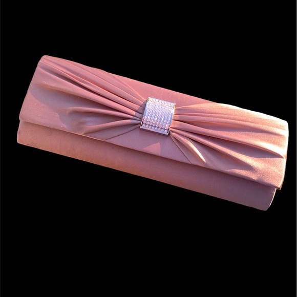 Chocolate Brown Satin Rhinestone Special Occasion Clutch NWT